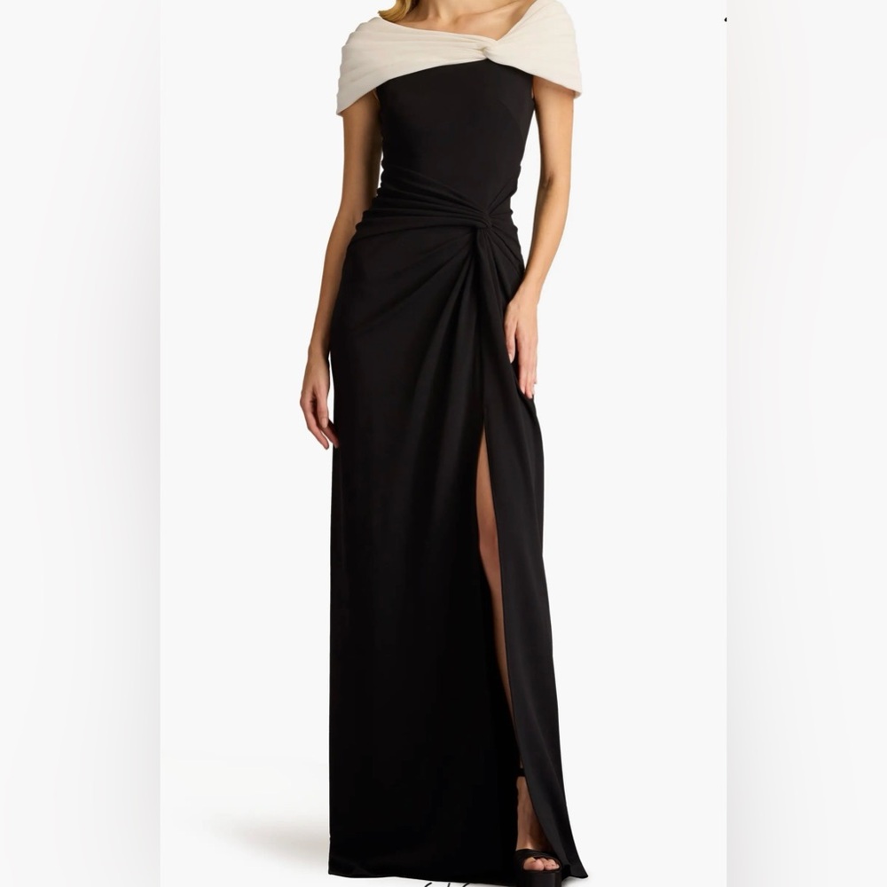 NEW Tadashi Shoji Black and Cream One Shoulder Dress, Large